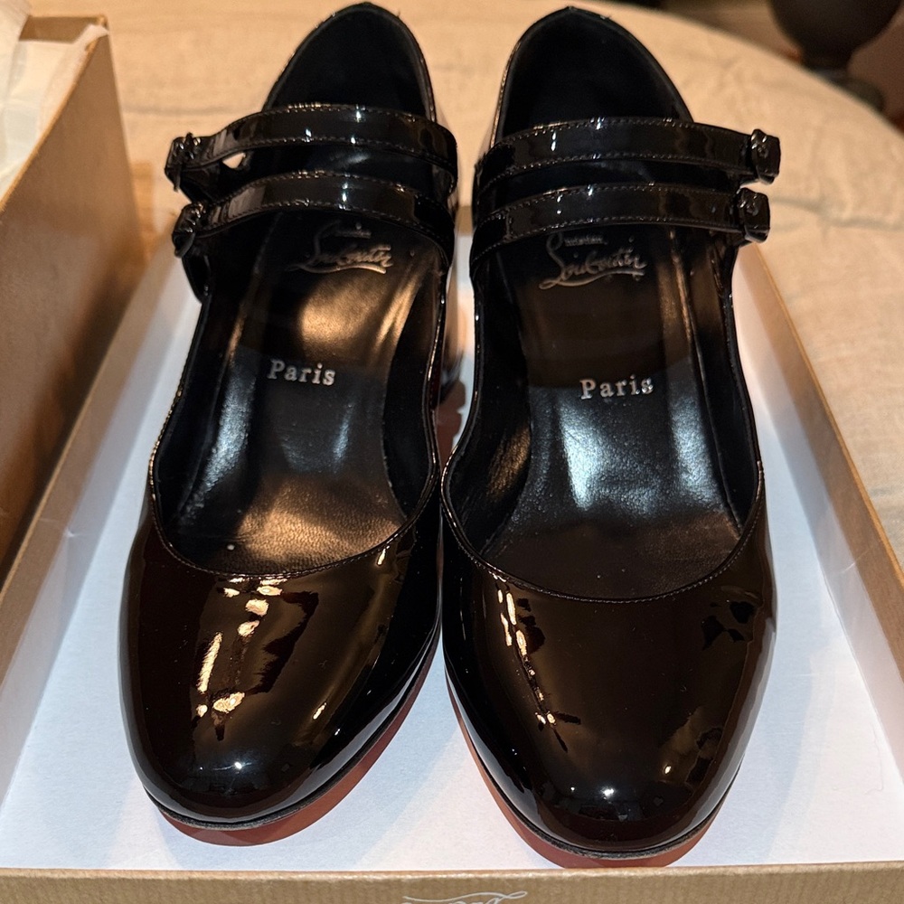 Christian Louboutin Glossy Black Double Strap Heels